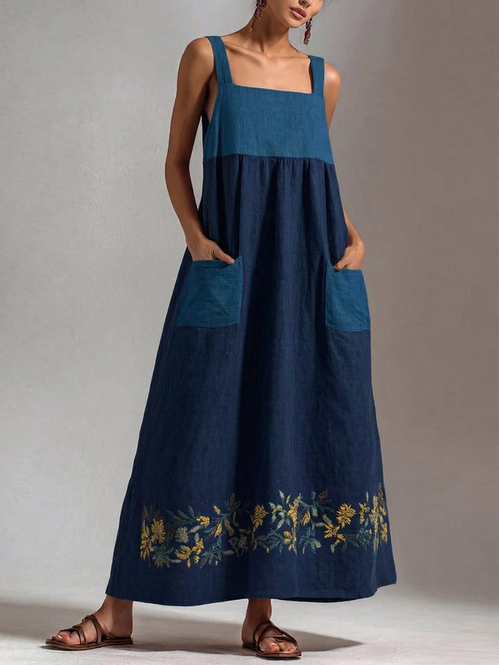 Women's Casual Loose-fit Sleeveless Flow Dress With Square Neck And Contrast Trim