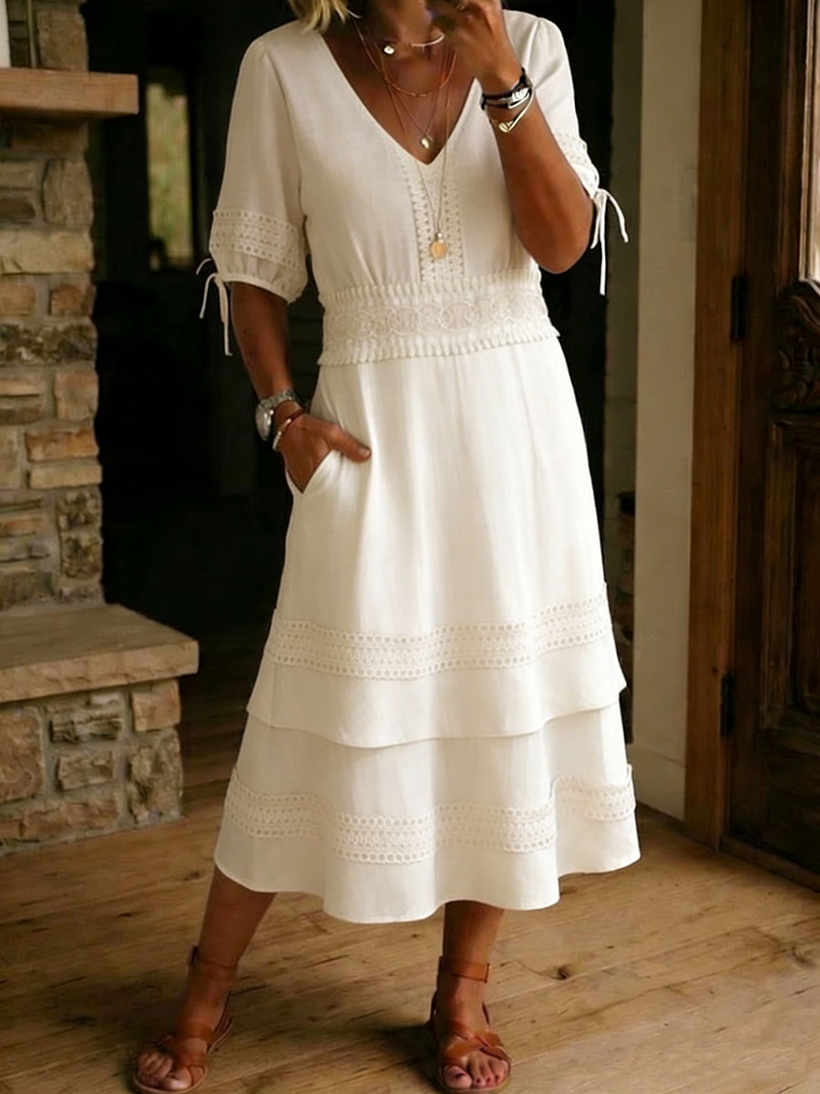 Casual Loose-fitting Trim Flow Short-sleeved Dress