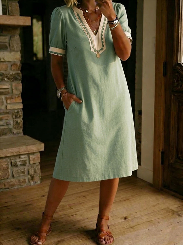 Casual Loose-fitting Patchwork Lace Trim Breeze Short-sleeved Dress