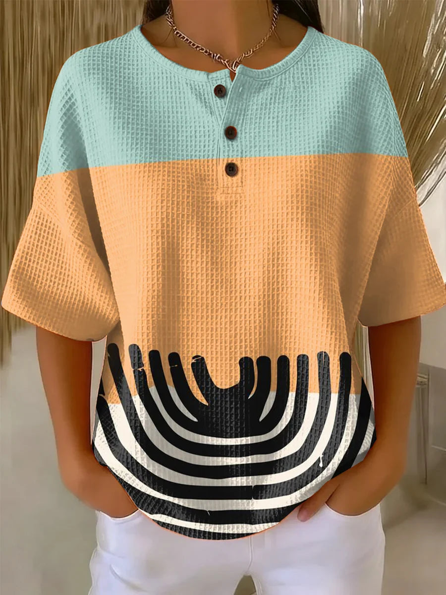 Women's Colorful Geometric Art Print Casual Waffle Shirt