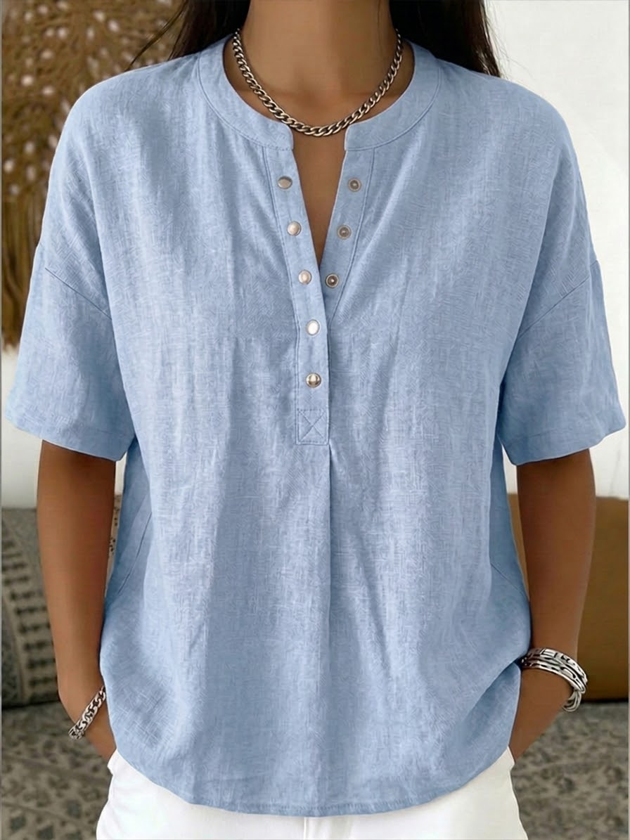 Casual Henley Collar Drift Short-sleeve Shirt