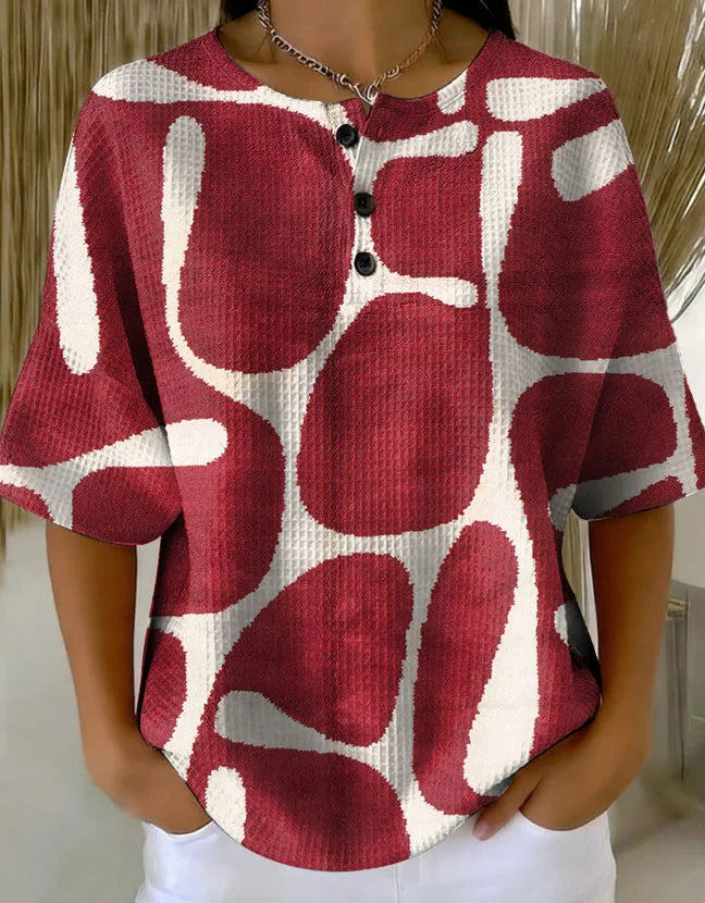 Women's Retro Multicolor Gradient Patchwork Abstraction Patterns Art Print Casual Waffle Shirt