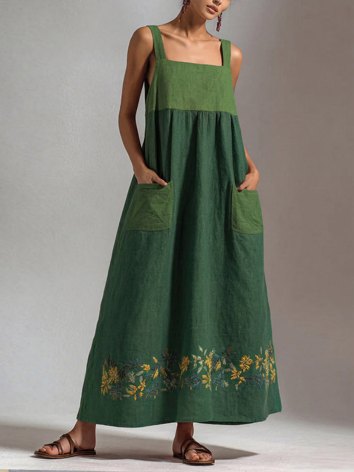 Women's Casual Loose-fit Sleeveless Flow Dress With Square Neck And Contrast Trim