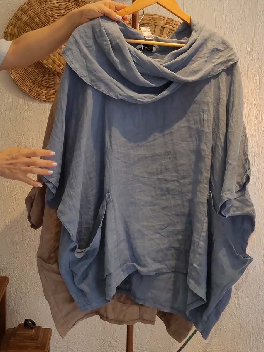 Women's Solid Color Draped Neck 3/4 Sleeve Comfortable Casual Breeze Pocket Top