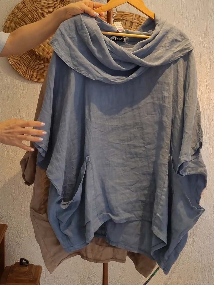 Women's Solid Color Draped Neck 3/4 Sleeve Comfortable Casual Breeze Pocket Top