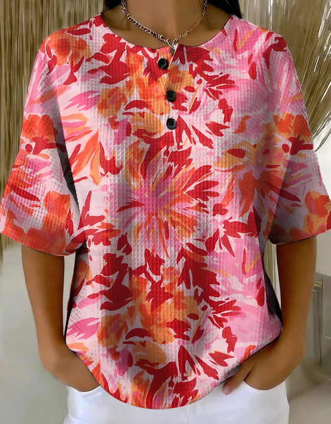 Women's Retro Multicolor Gradient Patchwork Abstraction Patterns Art Print Casual Waffle Shirt