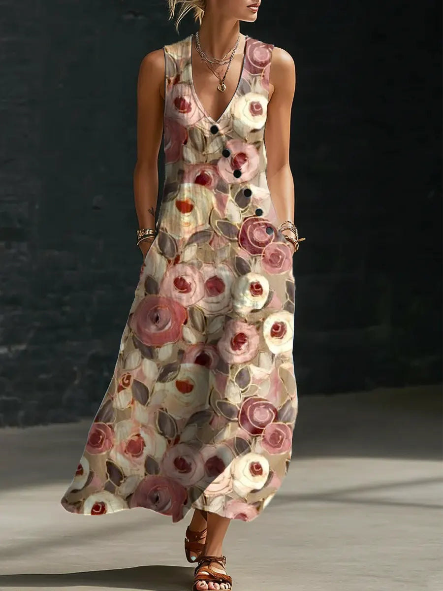 Women's Floral Pattern Art Print Casual Flow Dress