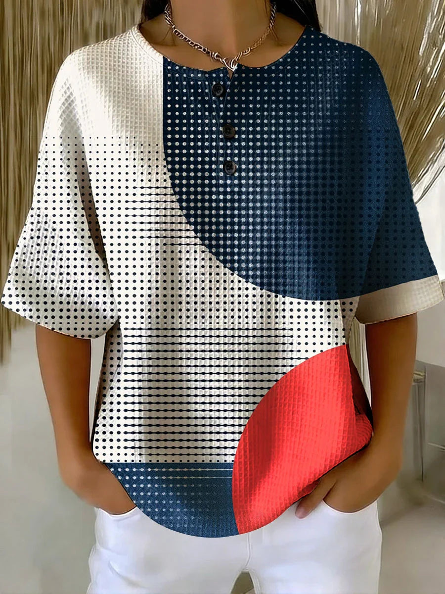 Women's Geometry Art Print Casual Waffle Shirt
