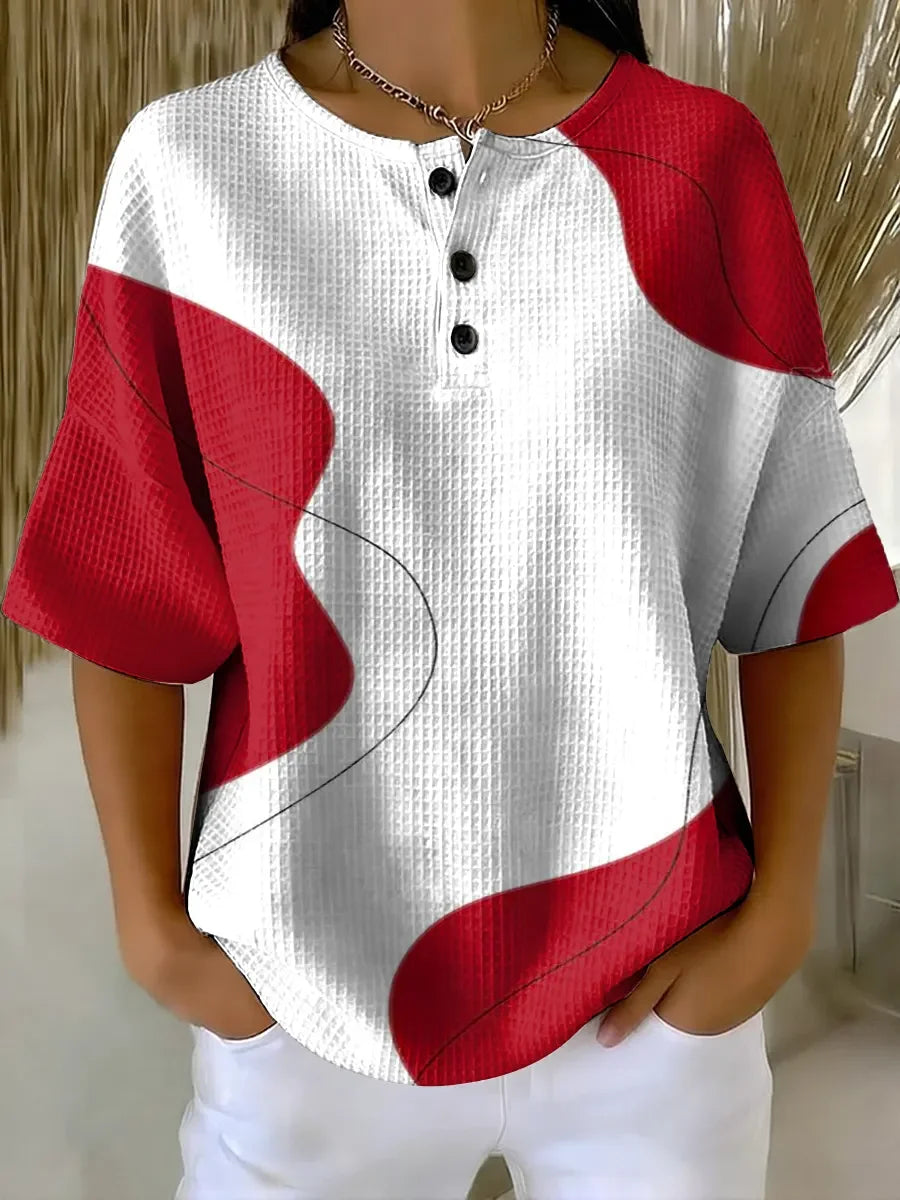 Women's Abstract Pattern Art Print Casual Waffle Shirt