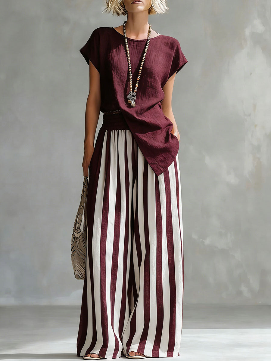 Cozy Loose-fit Striped blend Two-piece Set