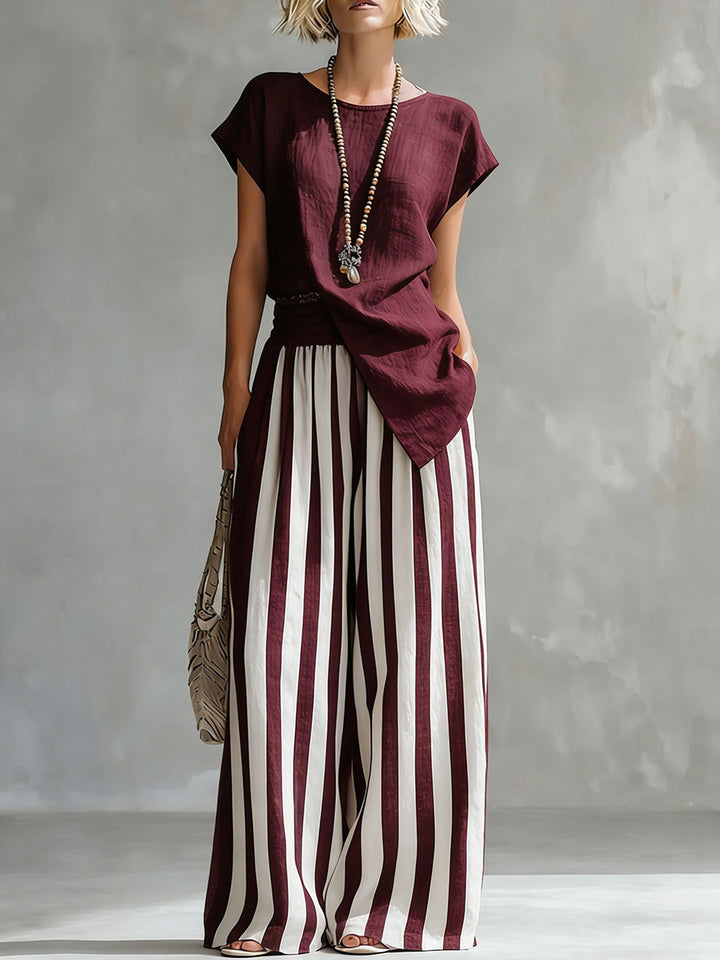 Cozy Loose-fit Striped blend Two-piece Set