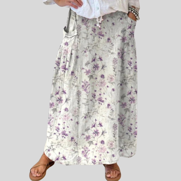 Women's Vintage Floral Art Flow Elastic waistband Pocket Skirt
