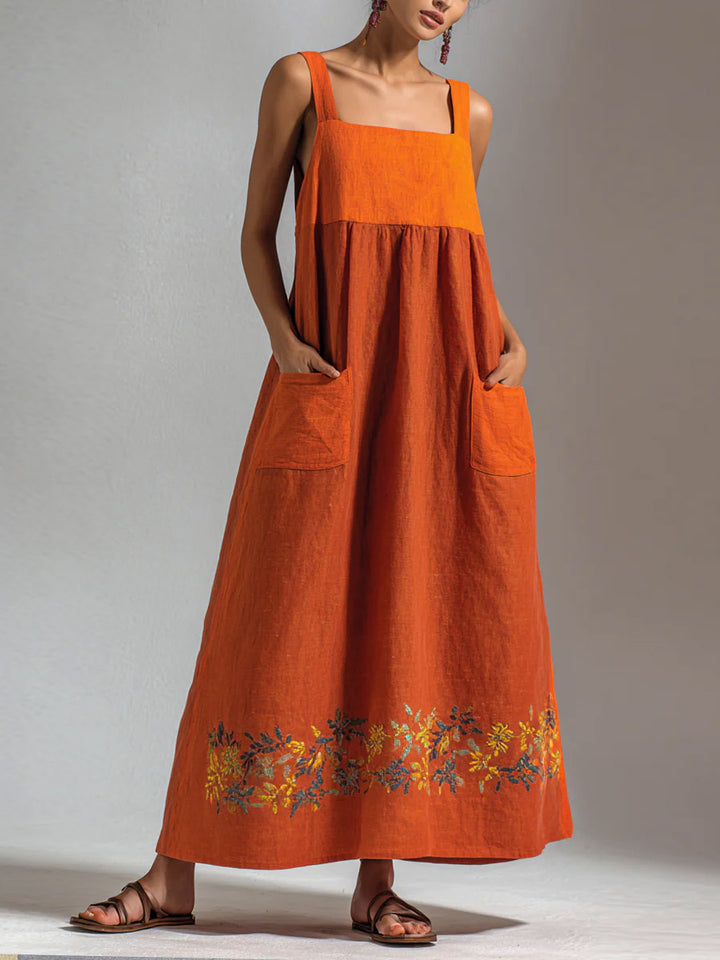 Women's Casual Loose-fit Sleeveless Flow Dress With Square Neck And Contrast Trim