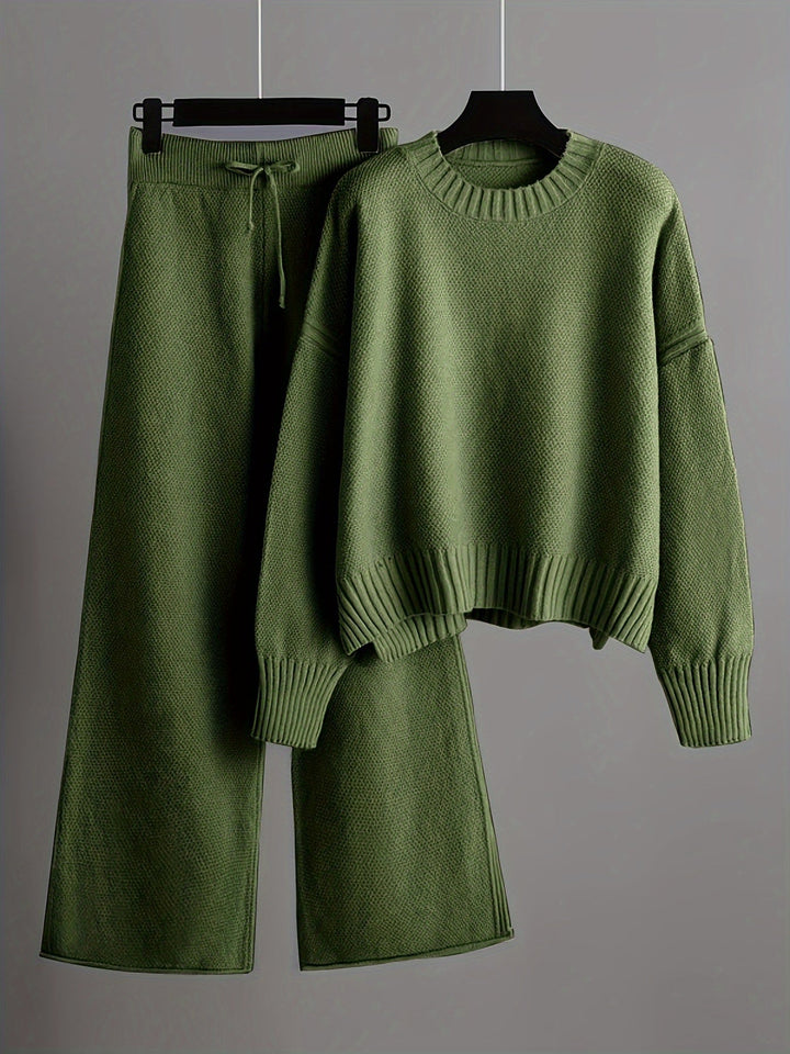 Emily Cozy Knit Loungewear Set | Relaxed Sweater and Wide-Leg Trousers