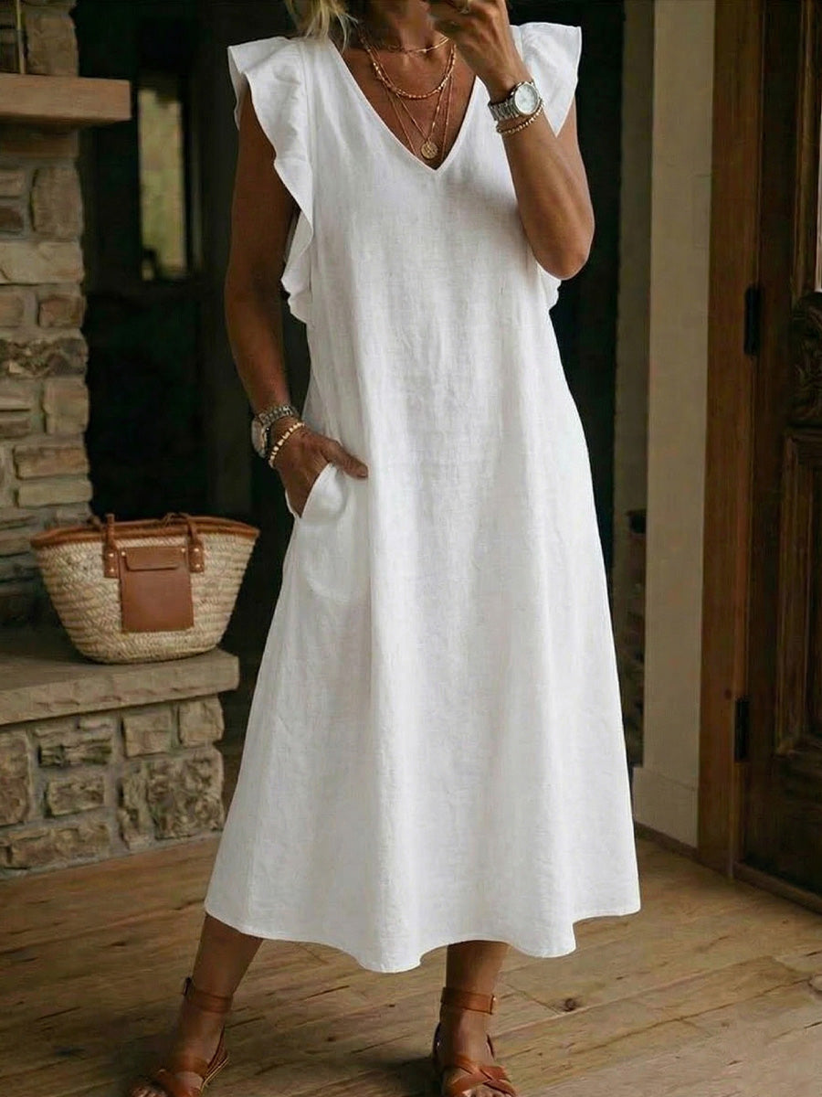 Women's Ease Back Straps And Flutter Sleeves Dress