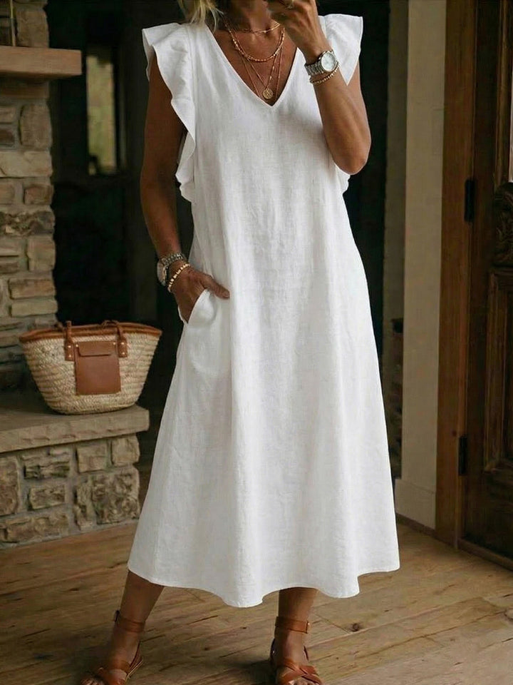 Women's Ease Back Straps And Flutter Sleeves Dress