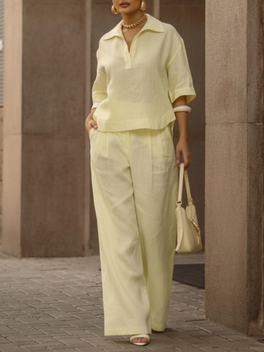 Women's Casual Breeze Shirt And Wide-leg Pants Two-piece Set