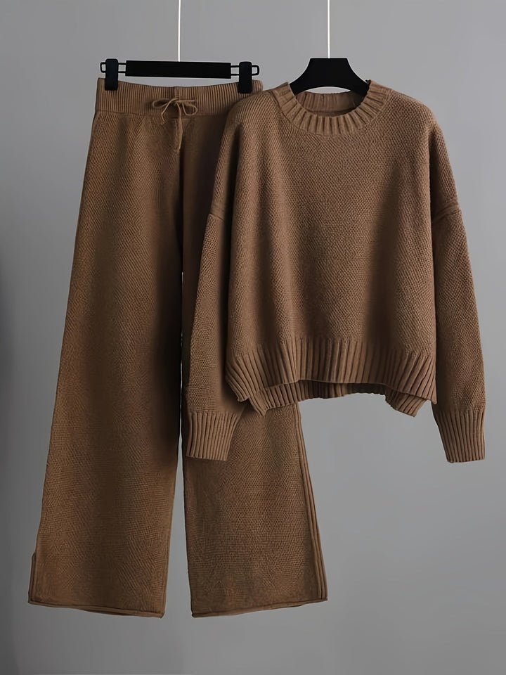 Emily Cozy Knit Loungewear Set | Relaxed Sweater and Wide-Leg Trousers