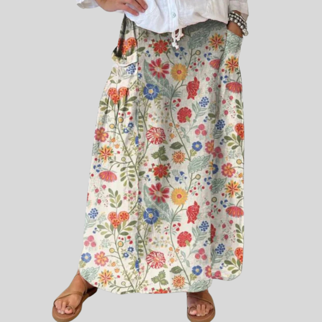 Women's  Floral  Print  Breeze Elastic waistband Pocket Skirt