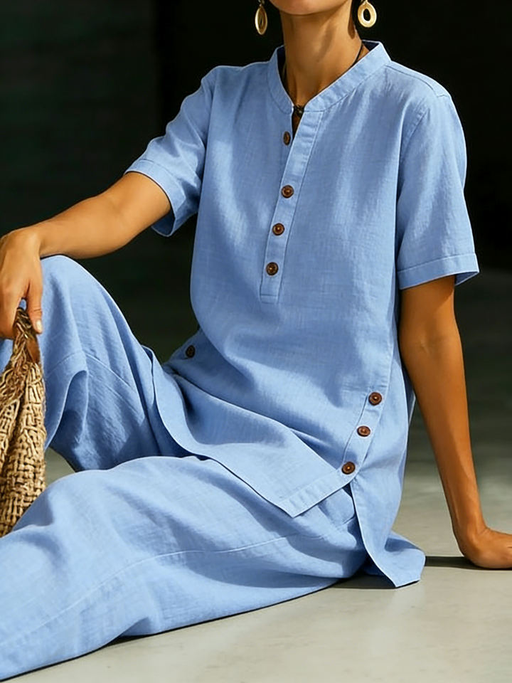 Cozy Casual Button Shirt And Wide-leg Pants Drift Two-piece Set