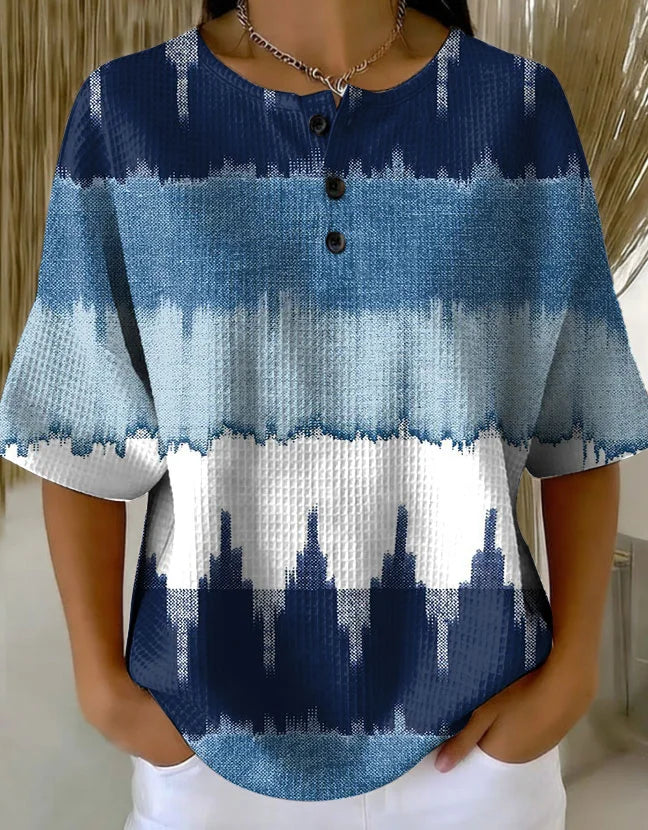 Women's Retro Geometric Patchwork Abstraction Patterns Art Print Casual Waffle Shirt