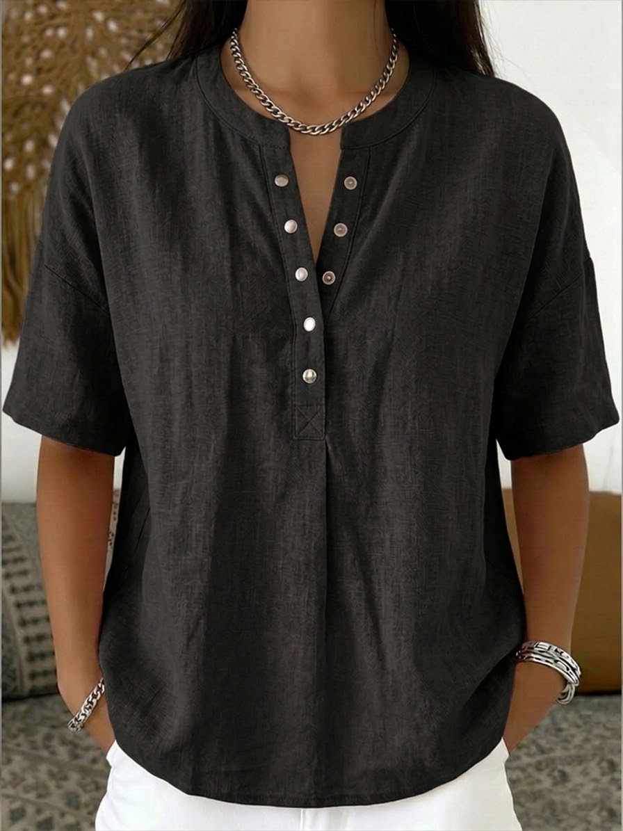 Casual Henley Collar Drift Short-sleeve Shirt