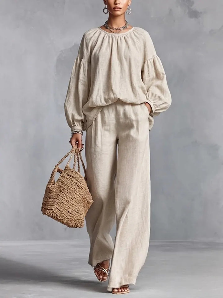 Breeze Lantern Sleeve Wide-leg Pants Set