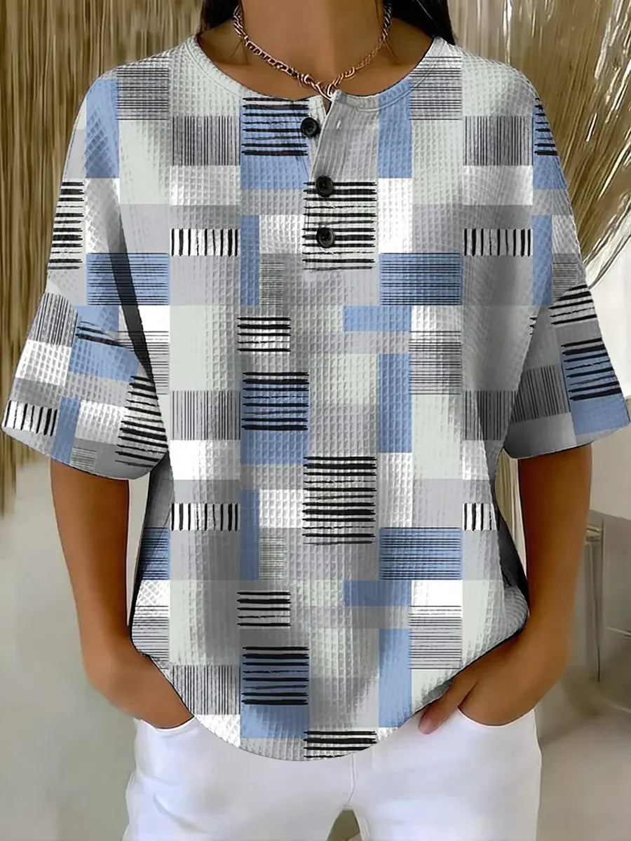 Women's Geometric Pattern Art Print Casual Waffle Shirt