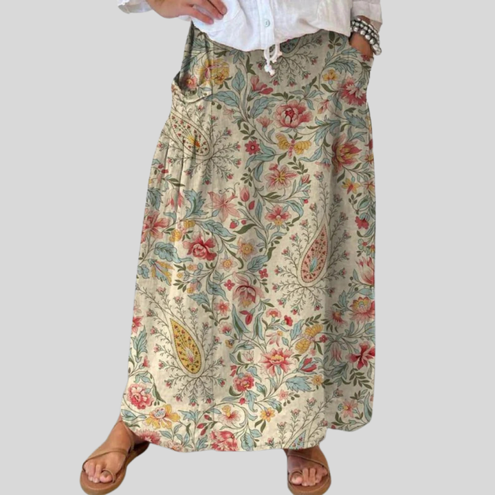 Women's Vintage Floral Art Printed Ease Pocket Skirt