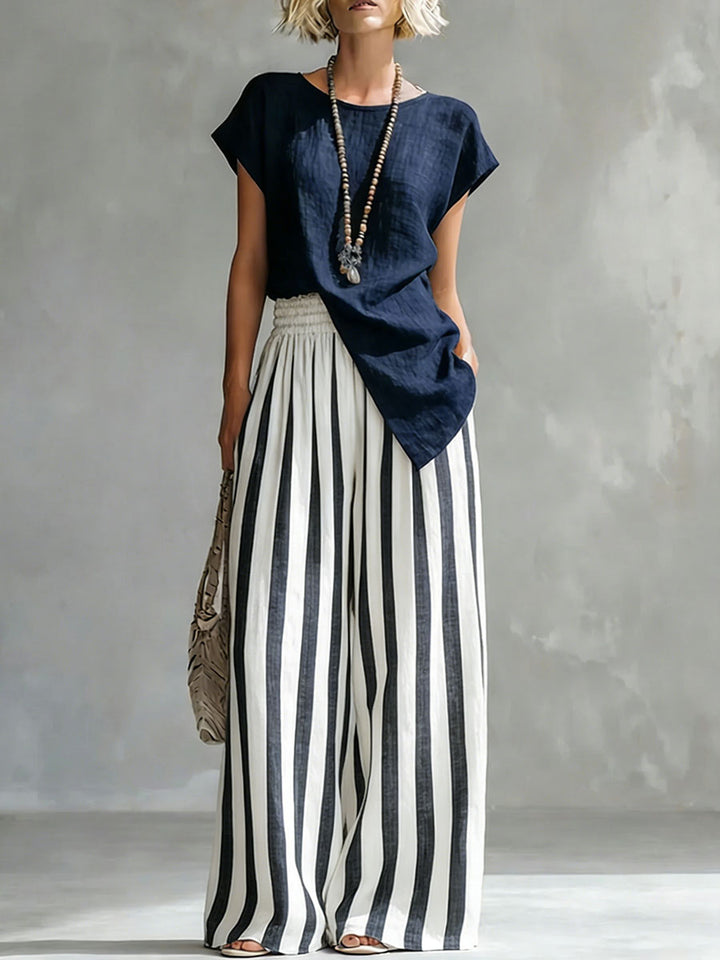 Cozy Loose-fit Striped blend Two-piece Set