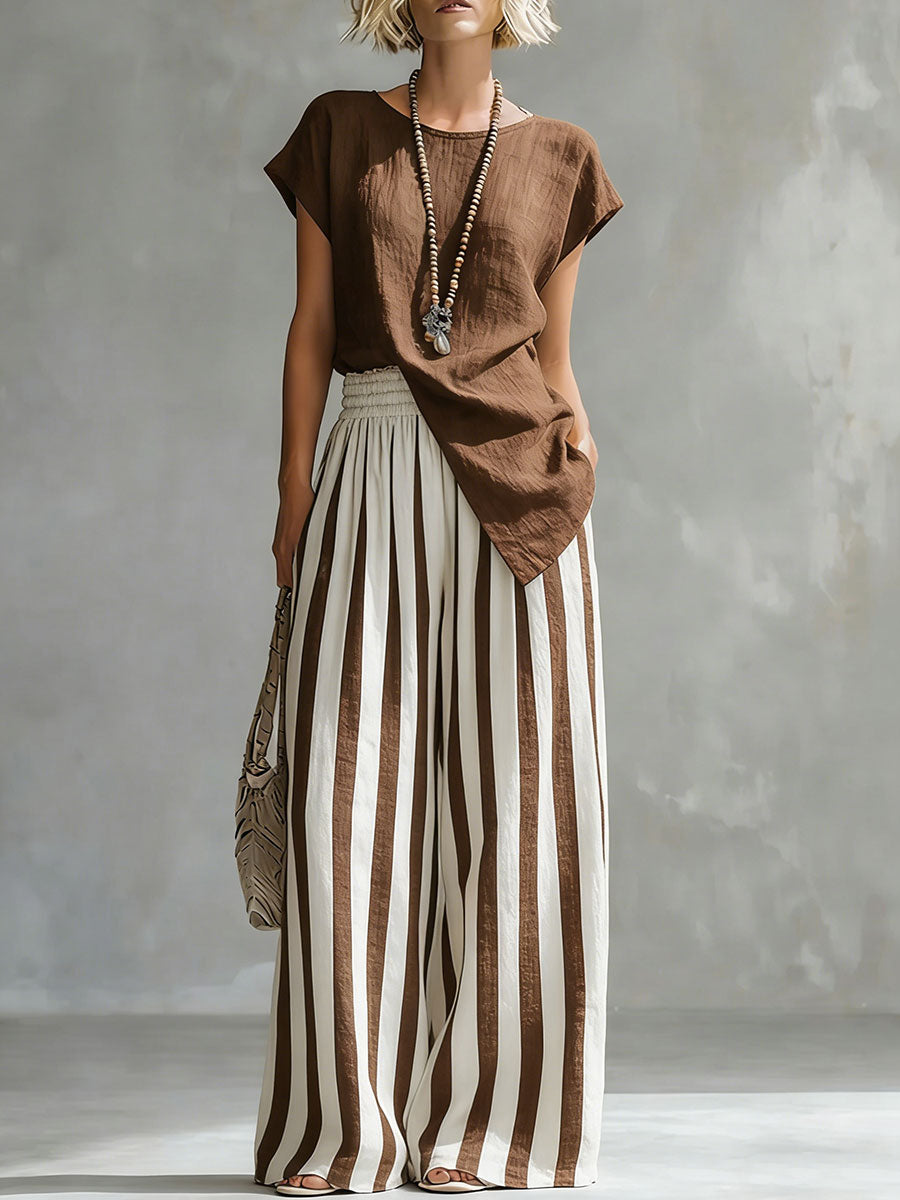 Cozy Loose-fit Striped blend Two-piece Set
