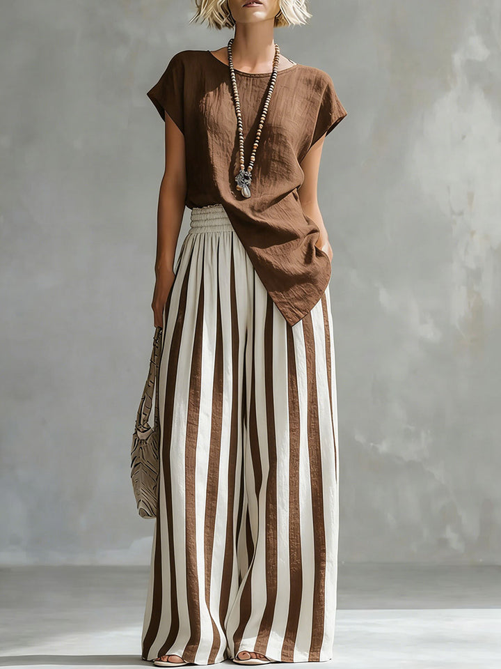Cozy Loose-fit Striped blend Two-piece Set