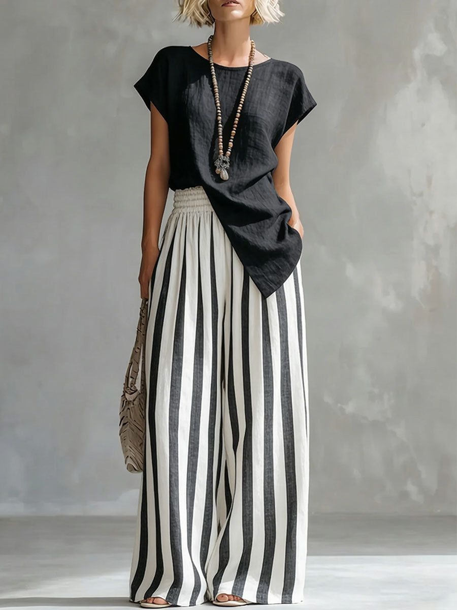 Cozy Loose-fit Striped blend Two-piece Set