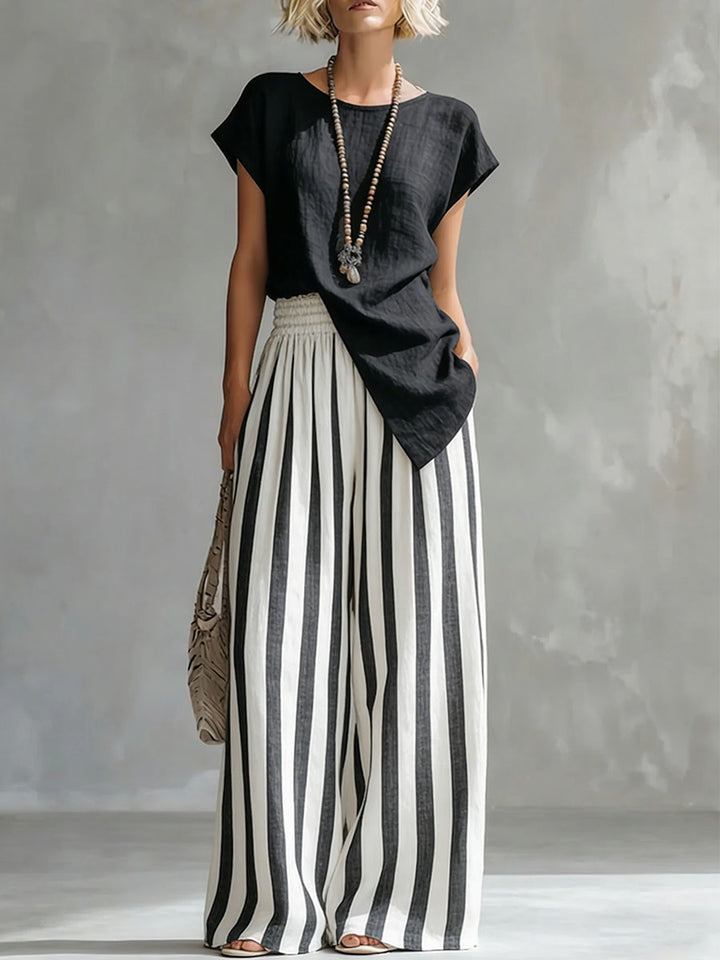 Cozy Loose-fit Striped blend Two-piece Set