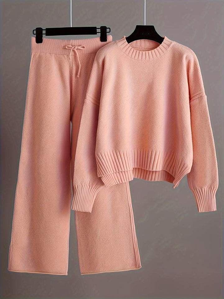 Emily Cozy Knit Loungewear Set | Relaxed Sweater and Wide-Leg Trousers