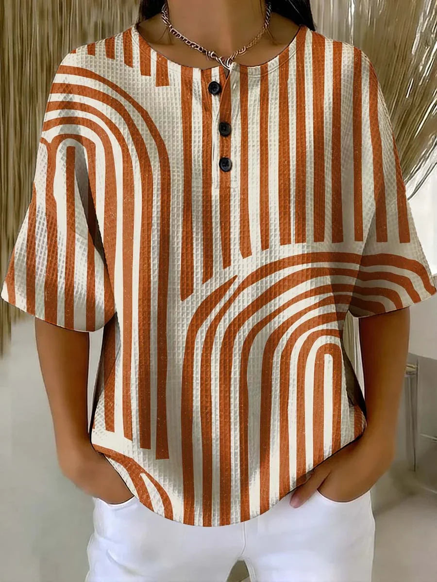 Women's Geometry Art Print Casual Waffle Shirt