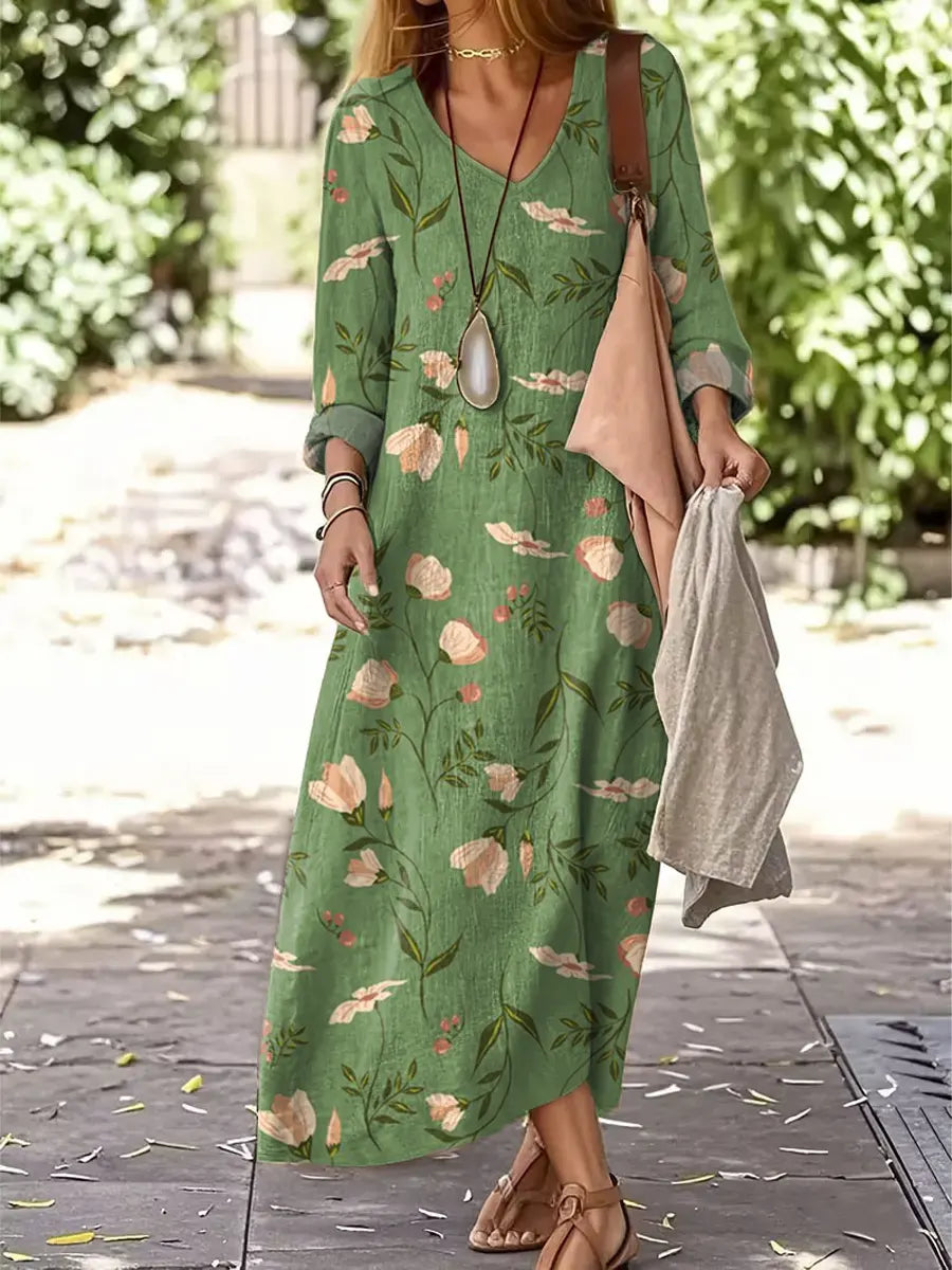 Women's Vintage Floral Pattern Art Print Casual Dress