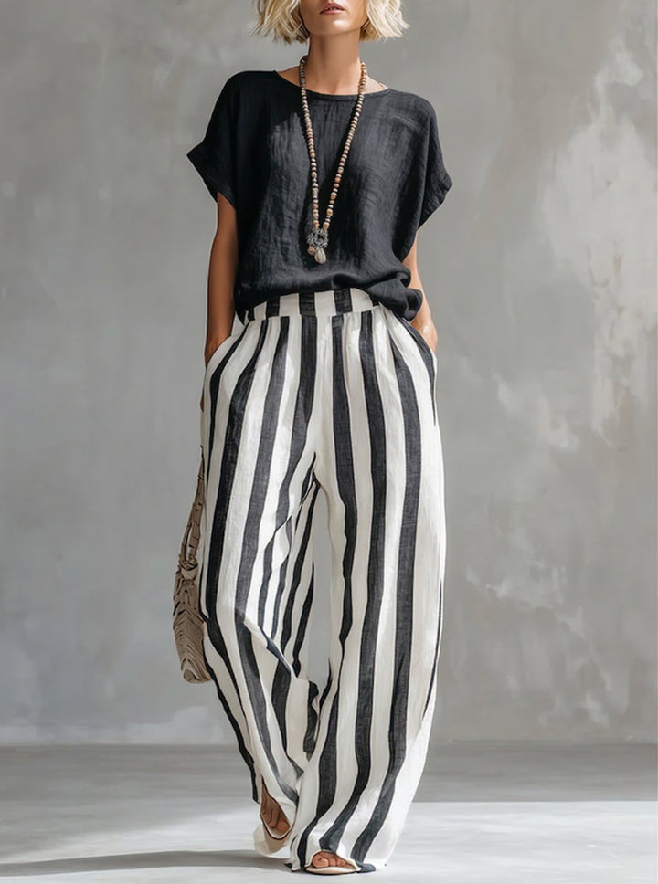 Cozy Loose-fit Striped blend Two-piece Set