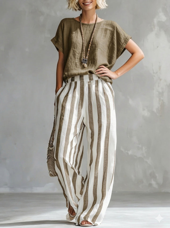 Cozy Loose-fit Striped blend Two-piece Set