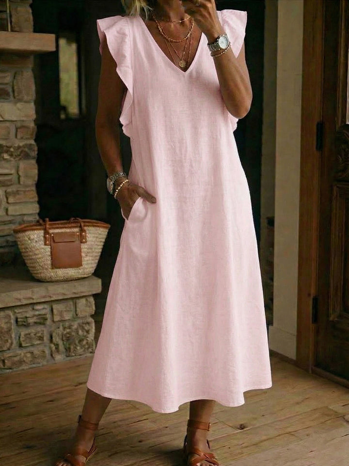 Women's Ease Back Straps And Flutter Sleeves Dress