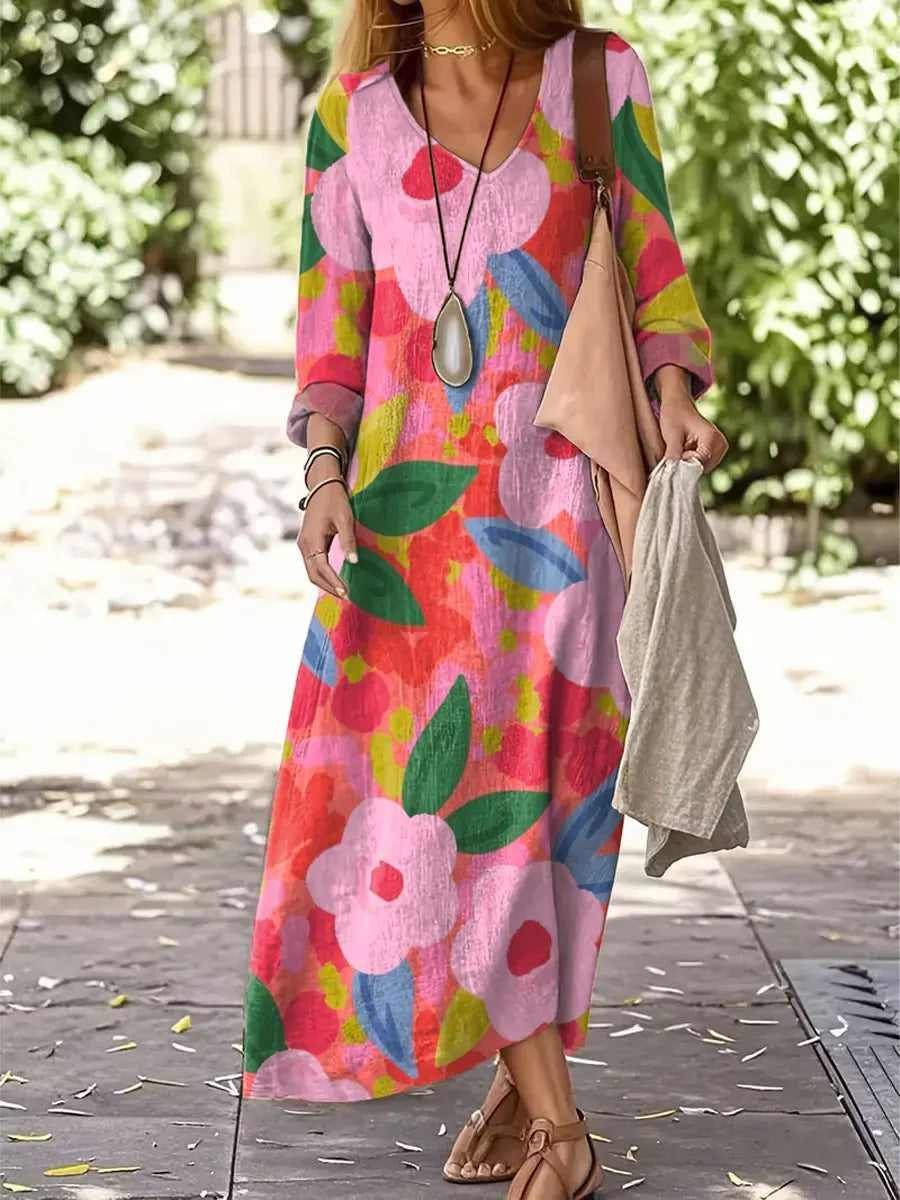 Women's Vintage Floral Pattern Art Print Casual Dress