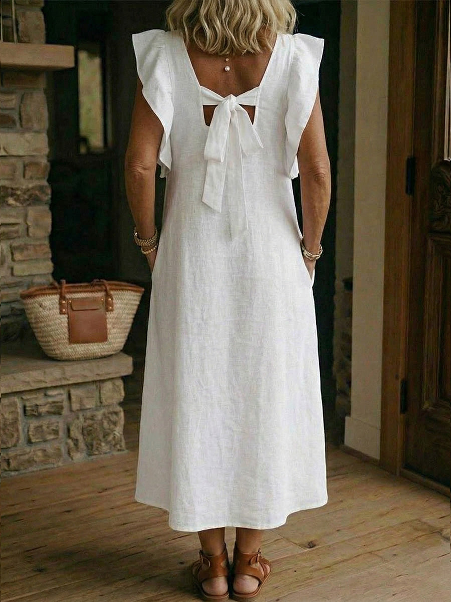 Women's Ease Back Straps And Flutter Sleeves Dress