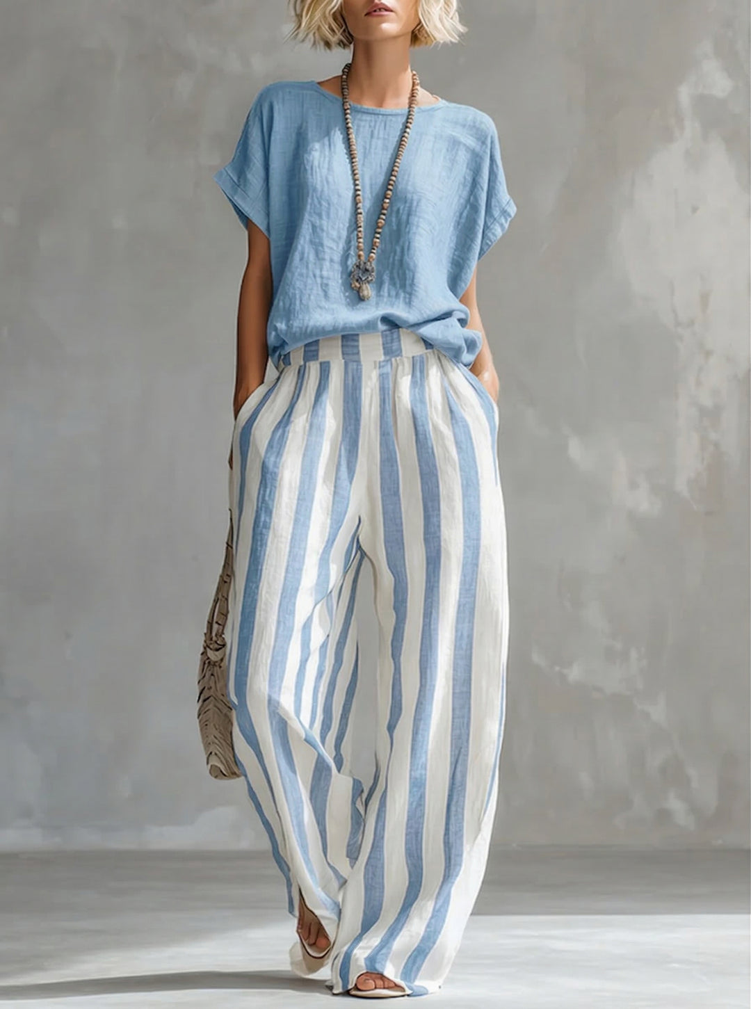 Cozy Loose-fit Striped blend Two-piece Set