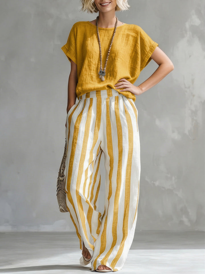Cozy Loose-fit Striped blend Two-piece Set