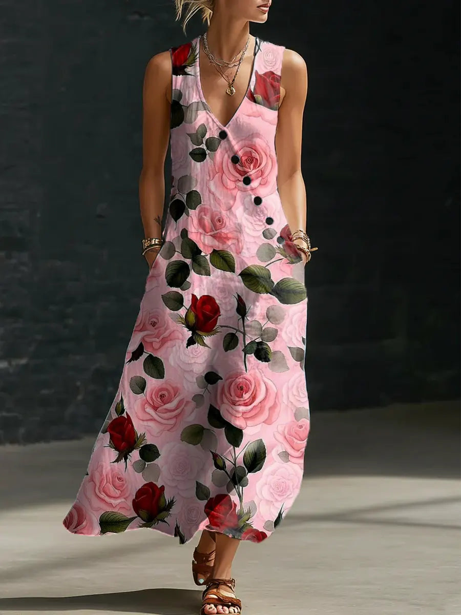 Women's Floral Pattern Art Print Casual Drift Dress