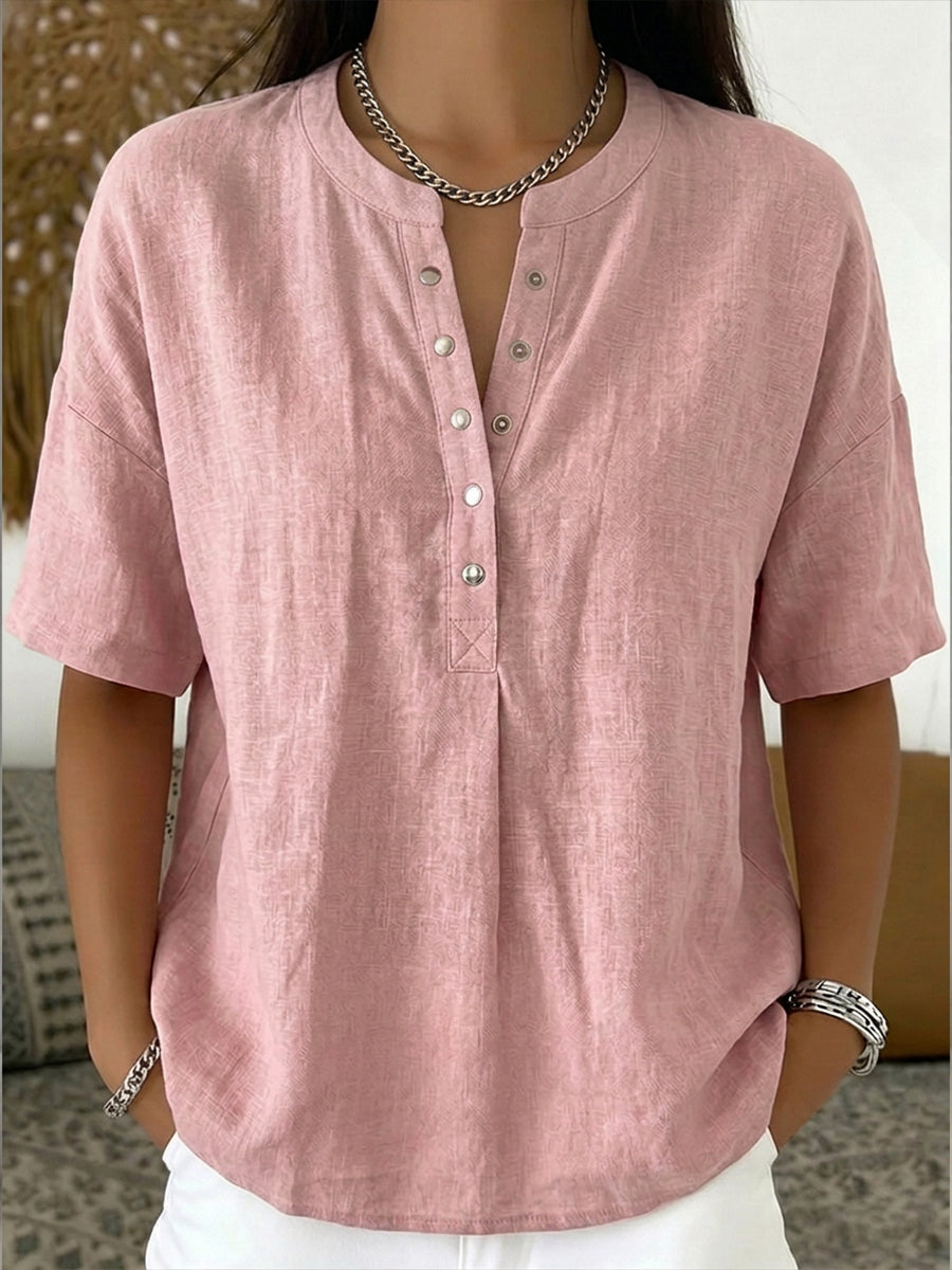 Casual Henley Collar Drift Short-sleeve Shirt