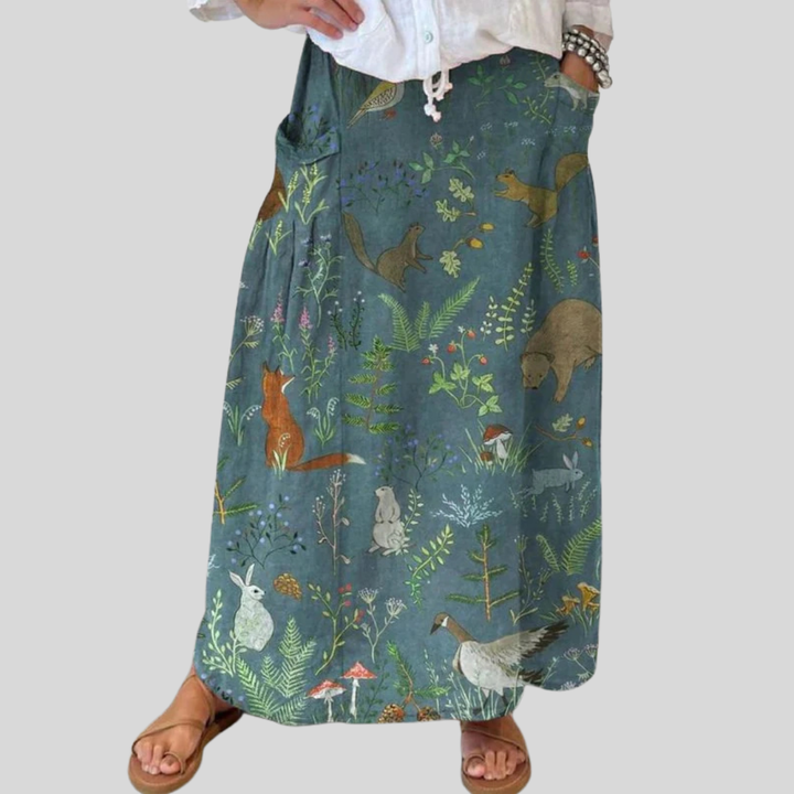 Women's Retro Floral Animals Art Casual Flow Pocket Skirt