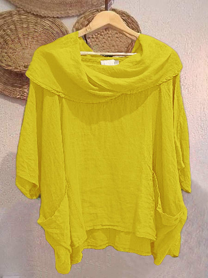 Women's Solid Color Draped Neck 3/4 Sleeve Comfortable Casual Breeze Pocket Top