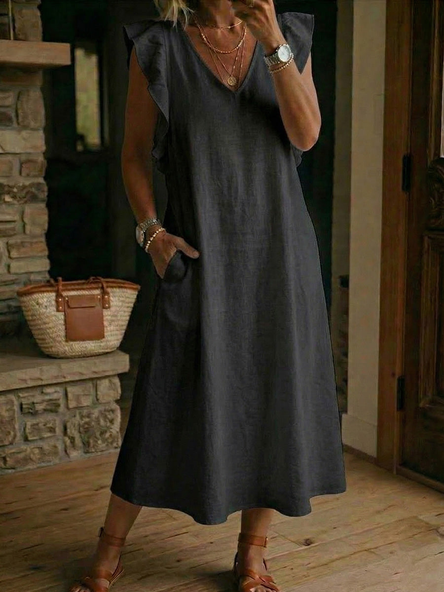 Women's Ease Back Straps And Flutter Sleeves Dress