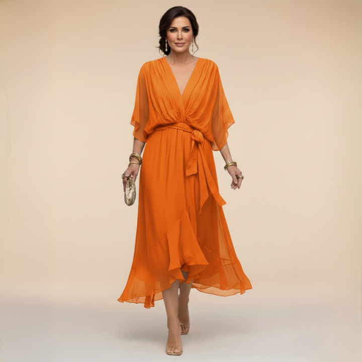 Monica | Elegant V-Neck Chiffon Dress